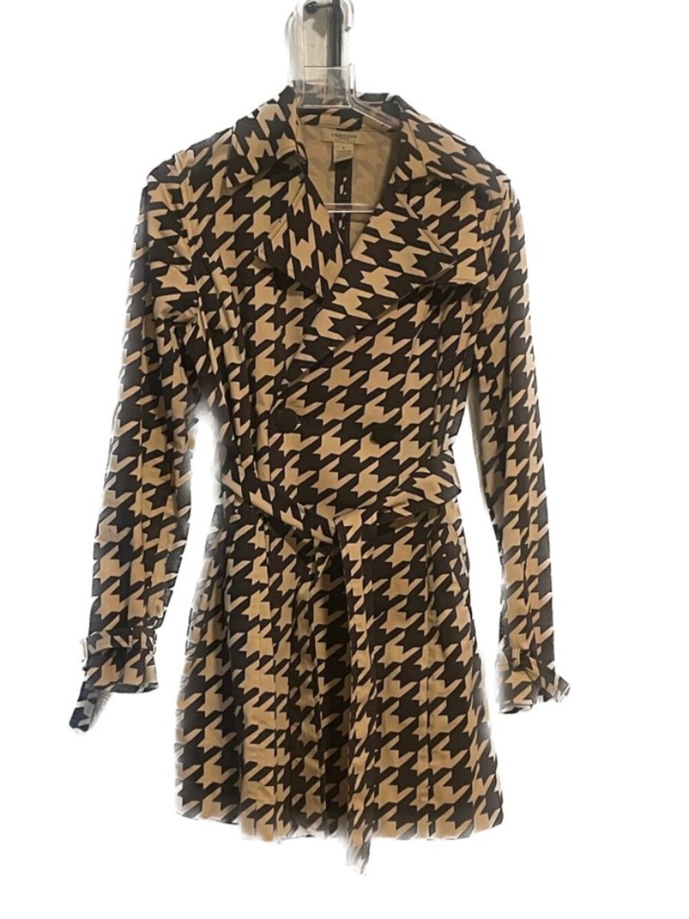 Vertigo Paris Graphic Houndstooth Trench Coat - Size Large